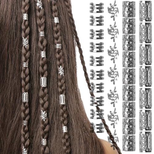 Dreadlocks Schmuck,40 Stück Haarschmuck für Zöpfe,Verstellbar Metall Cuffs, Loc Schmuck für Haar, Haarspiralen Clips Haarschmuck für Dreadlocks für Männer Frauen Mädchen und Jungen Zöpfe (B(40PCS)) von SULIUDAJI