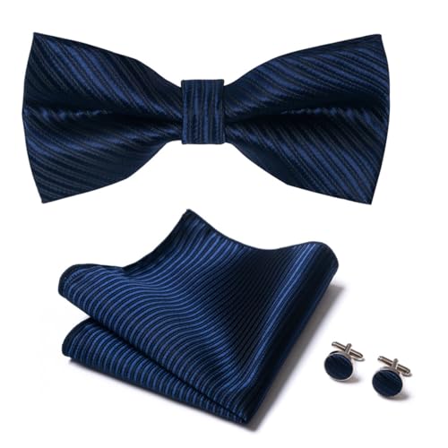Fliege mit Einstecktuch fur Herren Einfarbig Einstellbar Fliege, 3-teiliges Set Herren Fliege Satin Fliege und Einstecktuch mit Manschettenknöpfe Sets von SULIUDAJI