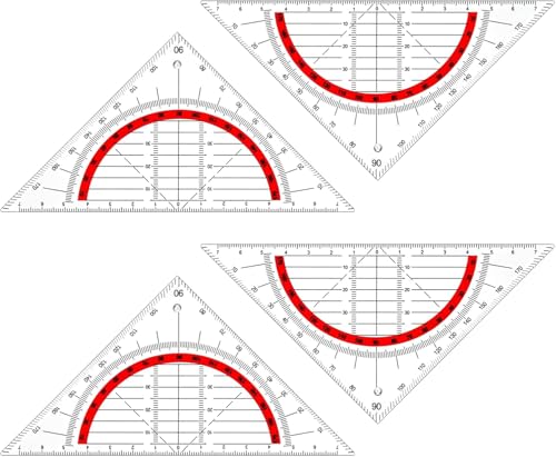 Geodreieck,4 Stück Geodreieck aus Kunststoff,16 cm bruchsicher und transparent,Geodreieck aus Kunststof Flexibles Geodreieck Geodreieck zum Kreise Zeichnen,Geeignet für Studenten Büro Designer Malerei von SULIUDAJI