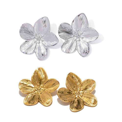 Große Blumenohrringe – 2 Paar Blumenohrringe aus Metall, übertriebene Blumenohrringe, Blumenohrringe, Damenmode-Accessoires. Damen-Blumenohrringe, gewellte Blumenohrringe, Boho-Blumenohrringe von SULIUDAJI