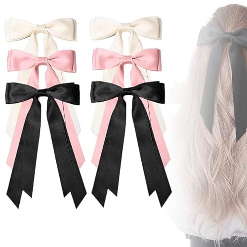 Haarschleifen Clips,6PCS Haarspangen mit Großer Schleife Weicher Seidiger Satin Haarnadel Langer Schwanz Französisches Band Haarnadeln Bowknot Accessoires für Mädchen Frauen Party haarschleifen von SULIUDAJI