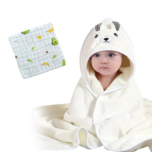 SULIUDAJI Kapuzenhandtuch Baby + Gesichtstuch, 80x80 cm, Einfarbig, Super Saugfhiges Maschinenwaschbares Kleinkinder Badetuch mit Niedlichen Ohren fr Babybaden von SULIUDAJI