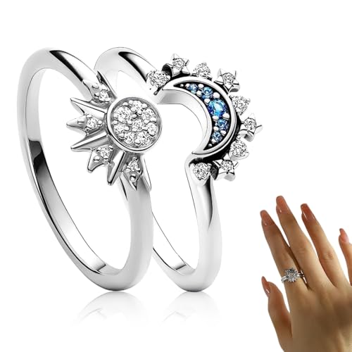 SULIUDAJI 1 Paar Freundschaftsringe, Sonne Mond Ring, Silber, Matching Rings, Ringe Frauen, Sun And Moon Ring Set, Schmuck Geschenk Für Damen Frauen von SULIUDAJI