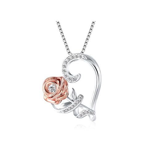 SULIUDAJI 1 Stück Kette Damen Rosegold Forever Love Herz Geburtsstein Anhänger Halskette für Frauen Schmuck Geburtstags Geschenk für Sie Freundin Weihnachten Valentinstag Muttertags von SULIUDAJI