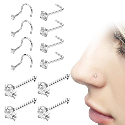 SULIUDAJI 12 Stück Nasenpiercing Stecker 20G Set Nostril Piercing 0,8Mm Chirurgischer Stahl 7Mm Gerade, L-Förmige Und Spiralförmige Stecker Zirkonia Opal Kugel Nasen Septum Piercing Schmuck Für Frauen von SULIUDAJI