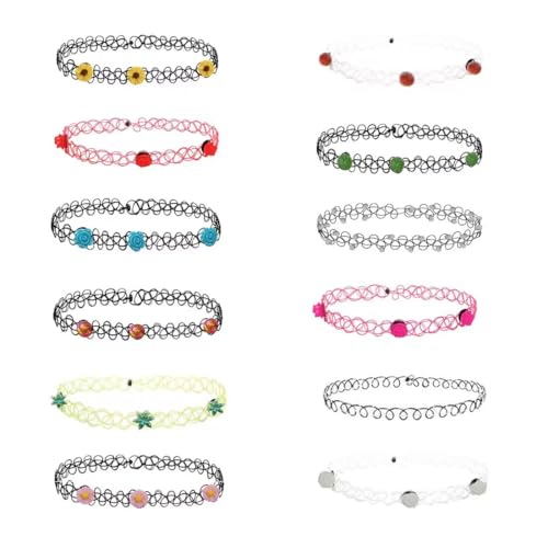 12 Stück Tattoo Choker Halskette Set Mode Stretch Gothische Elastische Halsband Schmuck-Sets Damen Halskette Schmuck für Frauen Mädchen,Halsketten-Set,choker von SULIUDAJI