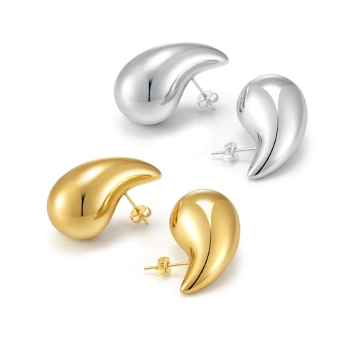 SULIUDAJI 2 Paar Goldene Ohrringe Damen, Tropfen Vergoldete Earrings for Women, Modeschmuck Chunky Hoop Earring Dupes für mädchen, Ohrringe Modeschmuck für Frauen und Mädchen von SULIUDAJI