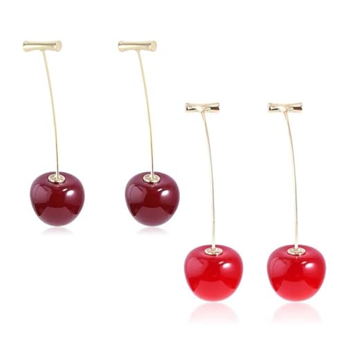SULIUDAJI 2 Paar Kirsch Ohrringe, Rot, Tropfen, Kirsche Süße Ohrringe, Baumeln, Frauen Und Mädchen, Niedliche Schmuckstücke von SULIUDAJI