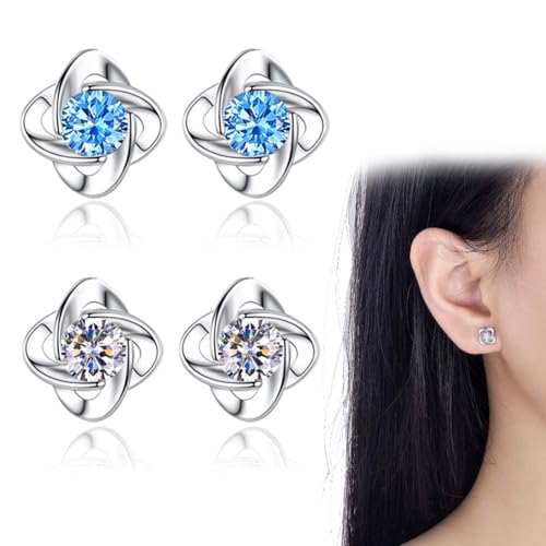 SULIUDAJI 2 Paar Ohrstecker, Glückliche Vierblättrige Kleeblatt-Ohrringe, Besetzt Mit Funkelnden Diamanten In Der Mitte, Geeignet Für Den Täglichen Gebrauch Und Als Geschenk Für Frauen von SULIUDAJI