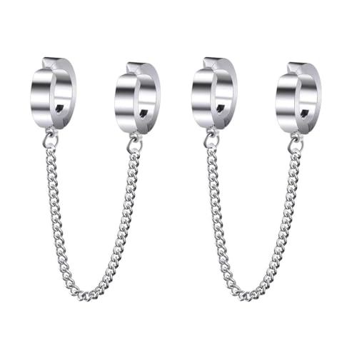 SULIUDAJI 2 Stück Non-Pierced Ohrringe Ohrklemmen Falsch Ohr Hoop für Herren und Damen, Edelstahl（Silber） von SULIUDAJI