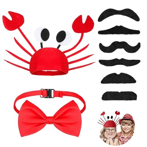 3-teiliges Set Verstellbare Rote Kostüm Mütze Lustiger Hut mit Roter Fliege und Bart für Kinder Damen Herren Erwachsene Halloween Weihnachten Ostern Party Dekoration Kostüm Zubehör von SULIUDAJI