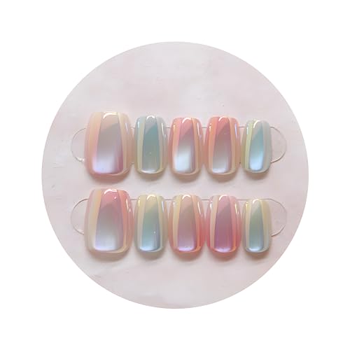 SULIUDAJI 30 Piece Coffin Press On Nails, Ombre Glitter Cat Eye Magnetico Holographic Artificial Nails, Shimmering False Nails, Stick-On for Women and Girls von SULIUDAJI