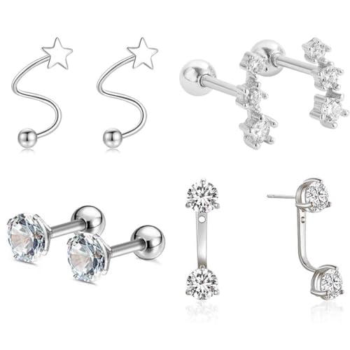 SULIUDAJI 4 Paar Ohrringe Silber 925 Set für Damen Kleine Ohrstecker Silber 925 Set Stapelbar Zirkonia Ohrstecker Creolen Ohrringe Set für Mehrere Piercings von SULIUDAJI