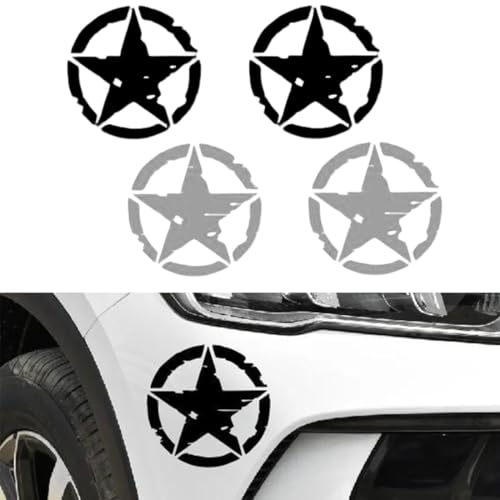SULIUDAJI 4 Stück Autoaufkleber Army Stern Sticker Folie, Fünfzackiges Sternmuster, Für Auto Motorrad Anhänger Aufkleber Us Star Motiv Selbstklebend Wetterfest Kfz Zubehör, Autoaufkleber von SULIUDAJI