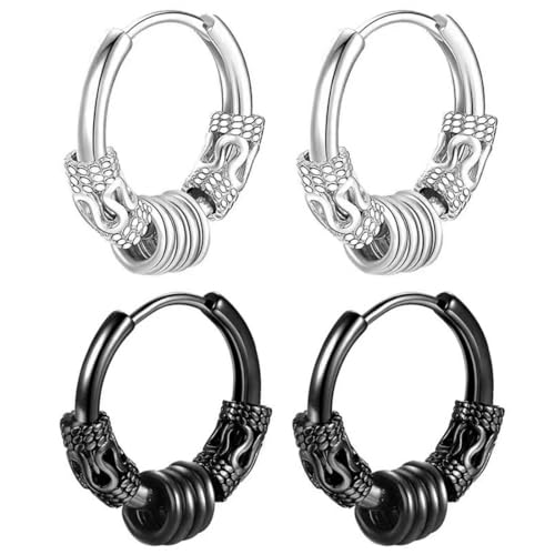 SULIUDAJI 4 Stück Creolen Medizinischer Edelstahl Vintage Perforierter Knorpelschmuck Ohrring Creolen Geeignet Für Männer Und Frauen Punk Hip Hop Ohrringe Hypoallergen Schwarz von SULIUDAJI
