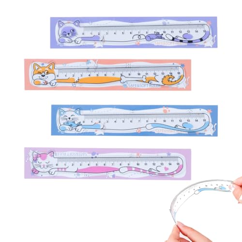 SULIUDAJI 4 Stück Flexibles Lineal 15cm, Kunststoff, Spritzguss (PET-Kunststoff), Orange, Pink, Blau, Lilac, Modern, Lineal, Office Products von SULIUDAJI