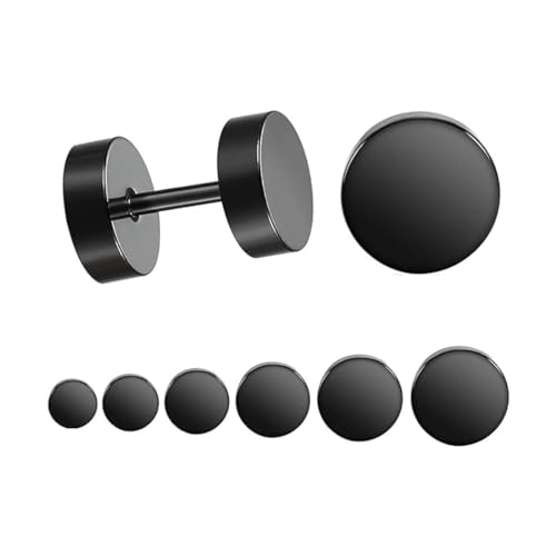 SULIUDAJI 6 Paar Ohrstecker Schwarz Fake Plugs Ohrringe Creolen Tunnel Ohrringe Edelstahl Fakeplug für Männer Herren Jungen Damen Ohrschmuck Nickelfrei von SULIUDAJI