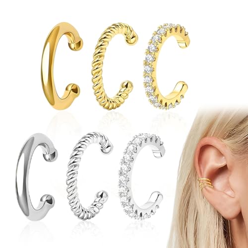 SULIUDAJI 6 Stück Ear Cuff Gold For Women Ear Cuff Earrings Fake Earrings 14K Gold Ear Cuffs Fake Helix Cartilage Earrings Ear Cuff von SULIUDAJI