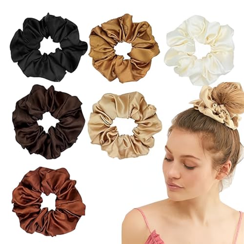 SULIUDAJI 6 Stück Haargummis Seide Scrunchies Satin für Damen, Haargummi Weich Elastisch Silk Skrunschis Groß für Damen Frauen Mädchen 6 Farben von SULIUDAJI