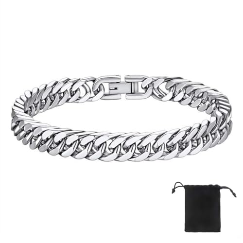 SULIUDAJI Armkette Herren Edelstahl, Herren Armband Panzerkette für Männer/Jungen, Schwer Glieder Cuban Link Armband, Armreif Hip Hop Rapper Modeschmuck 8mm Breit/21CM Lang von SULIUDAJI