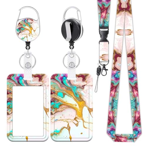 SULIUDAJI Ausweishülle mit Band, Kartenhalter Ausweis Umhängeband Schlüsselband Set Schlüsselanhänger mit Swivel Lobster Clasp & einziehbaren Bändern für Schlüssel, ID Badge Card Holder von SULIUDAJI