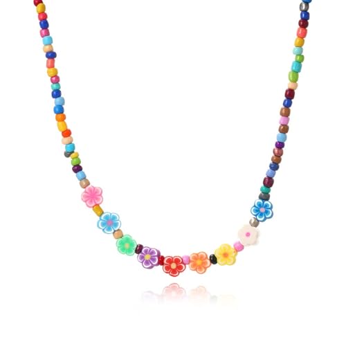 SULIUDAJI Bunte Perlenkette, Boho Strand Perlen Halskette, Bunte Perlen-Pflaumenblüten-Halskette Für Damen Mädchen Schmuck von SULIUDAJI