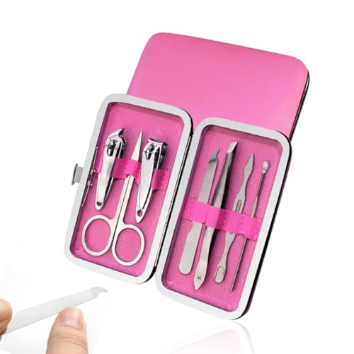 SULIUDAJI Manicure Set, 7 Piece Pedicure Nail Set, Nail Case, Nail Clipper Set, Nail Clipper Case Made Of Stainless Steel And Leather, Nail Care Tools For Men And Women (Barbie Rose Rot) von SULIUDAJI