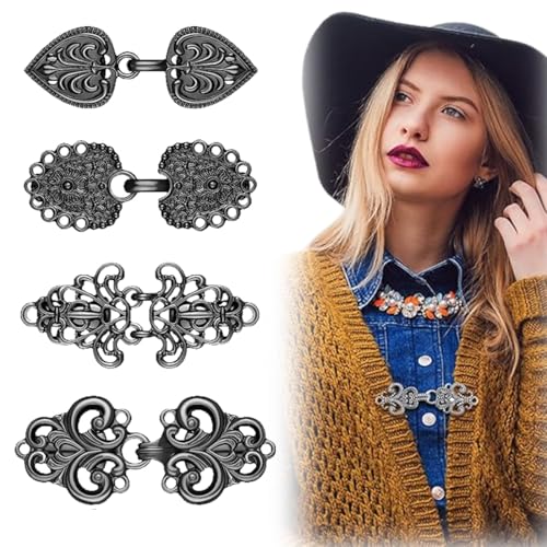 SULIUDAJI Pack Of 4 Vintage Pullover Scarf Cardigan Clips Retro Swirl Coat Brooches Antique Cape Brooch Celtic Pullover Closure Dress Shirt Clips For Women von SULIUDAJI