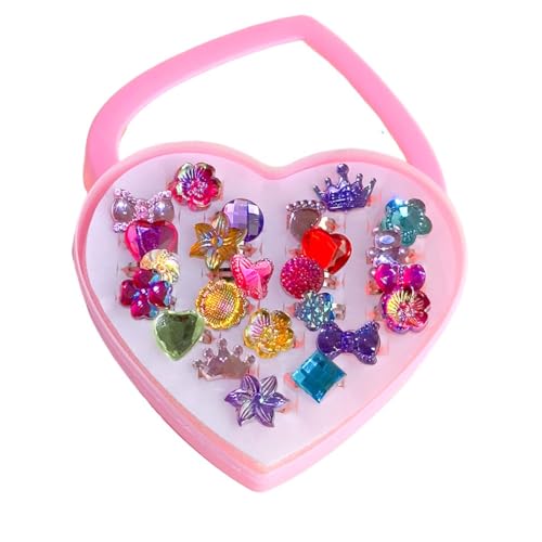 SULIUDAJI Princess Jewellery Adjustable Rings for Girls, 24 Pieces, Girl Dress Up Finger Rings for Girls with Heart Shape Box (Random) von SULIUDAJI