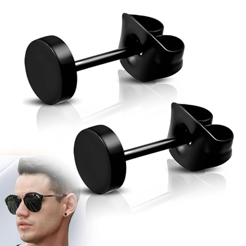 SULIUDAJI Titanium Stud Earrings Hypoallergenic For Women Men Girls 6 Mm Black Round Flat Disc Earrings For Sensitive Ears von SULIUDAJI
