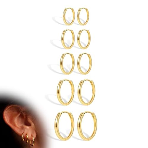 SULIUDAJI Women'S Gold Hoop Earrings Set, Stainless Steel Gold Plated Small Gold Hoop Earrings, Hypoallergenic Lightweight Cartilage Hoop Earrings, Suitable For Multiple Ear Holes von SULIUDAJI