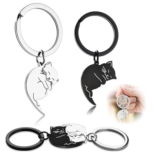 Schlüsselanhänger, 1 Paar Schlüsselanhänger Paare Pärchen Schlüsselanhänger Edelstahl Puzzle Katze Schlüsselbund Schlüsselring Keychain Freundschaft Geschenke für Herren Damen von SULIUDAJI