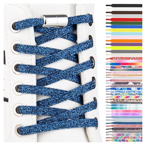 SULPO 2 Paare flache Schnürsenkel ohne Binden - Elastische Schnürsenkel mit Metallkapseln - Schnürsenkel Schnellverschluss - Gummi Schnürsenkel für Erwachsene & Kinder - Schuhbänder ohne Binden von SULPO