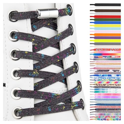 SULPO 2 Paare flache Schnürsenkel ohne Binden - Schnürsenkel bunte Schnellverschluss - Elastische Schuhbänder - Gummi - Schnürsenkel - Senkel für Kinder & Erwachsene von SULPO
