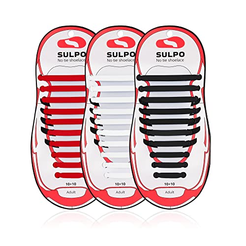 SULPO 3 Paar Schnürsenkel Ohne Binden - Elastische Silikonschnürsenkel – Schnürsenkelersatz, Schleifenlose Schuhbänder – Gummischnürsenkel für Damen, Herren & Kinder Schuhe von SULPO