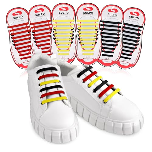 SULPO 6 Paare flache Schnürsenkel ohne Binden - Gummi Schnürsenkel - Elastische Schnürsenkel für Erwachsene und Kinder - Wasserdichte Schuhbänder ohne Binden für Freizeitschuhe und Sneakers SULPO 6 Paare flache Schnürsenkel ohne Binden - Gummi Schnürsenkel - Elastische Schnürsenkel für Erwachsene und Kinder - Wasserdichte Schuhbänder ohne Binden für Freizeitschuhe und Sneakers von SULPO