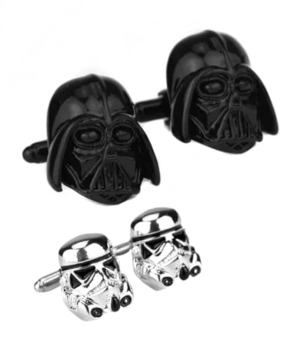 SUMA SHOP 2 Sets Manschettenknöpfe Design kompatibel mit Star Wars Stormtrooper Manschettenknöpfe für Männer Metall Farbe Schwarz Manschettenverbindungen, S, Aluminium, Glänzend von SUMA SHOP