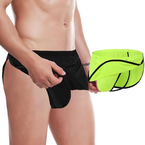 SUMABA Herren-Stringtanga mit geteilten seitlichen Rockklappen, 2 Stück, schwarz + fluoreszierendes Grün, Medium von SUMABA