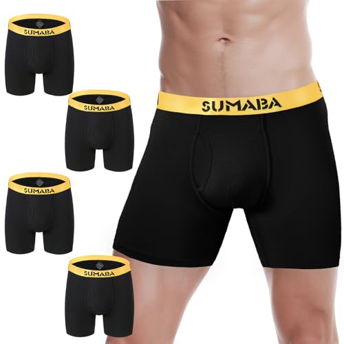 SUMABA Herren-Unterwäsche mit langem Bein, Boxershorts mit Tasche, kein Hochrutschen, 5er-Pack: Schwarz 01 x 5, Large von SUMABA