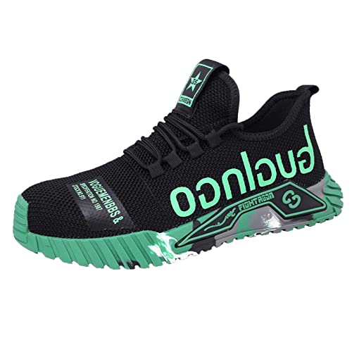 SUMECH Sicherheitstrainer Männer Stahl Zehenkappe Schuhe Arbeit Sneaker Industrial Protective Footware Modes Leicht Atmungsaktiv,Grün,38 EU von SUMECH