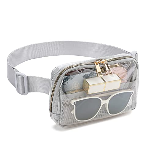 Transparente Gürteltasche, transparent, Stadiongenehmigt, für Damen und Herren, transparent, klein, Crossbody-Tasche, Hüfttasche für Konzerte, Sport, Reisen, Wandern, Laufen, 1-grau von SUMGOGO