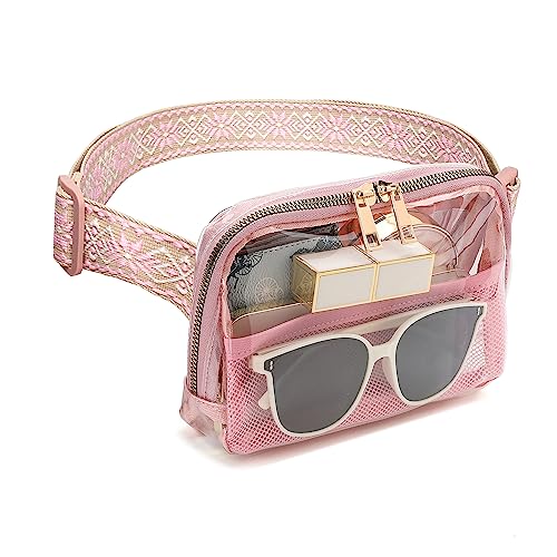 Transparente Gürteltasche, transparent, Stadiongenehmigt, für Damen und Herren, transparent, klein, Crossbody-Tasche, Hüfttasche für Konzerte, Sport, Reisen, Wandern, Laufen, 1 x rosa Blume von SUMGOGO