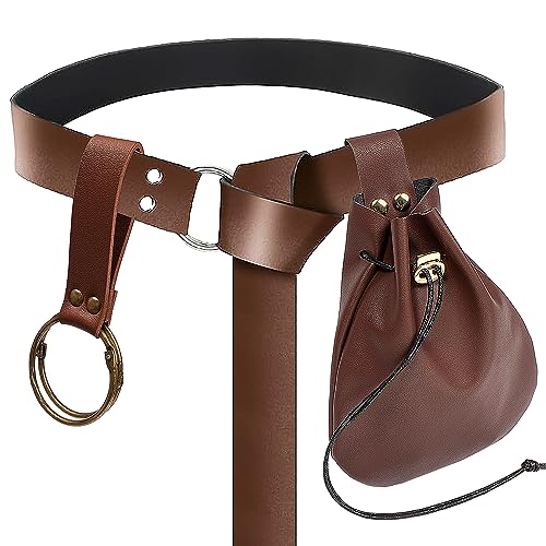 3 Pcs Halloween Renaissance Gürtel Tasche Münze Geldbörse Telefon Halter Rock Wanderungen Mittelalter Wikinger Pirat Leder Gürtel Kostüm Sets, Kaffee von SUMGOGO