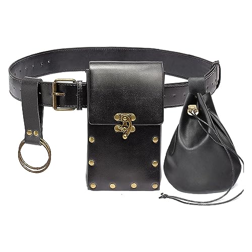 Gürteltasche Hüfttasche Bauchtasche Mittelalter Vintage Leder Tasche Handy Halter Holster Tragegürtel Geldbörse Tasche Casual Wandern Festival Renaissance Faire Kostüm Requisiten Reise Brieftasche, von SUMGOGO