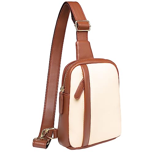 Kleine Schultertasche Leder Crossbody Tasche Bauchtaschen Brusttasche Handy Geldbörse Mode Causal Daypack für Frauen Herren, 2-Beigebraun, modisch von SUMGOGO