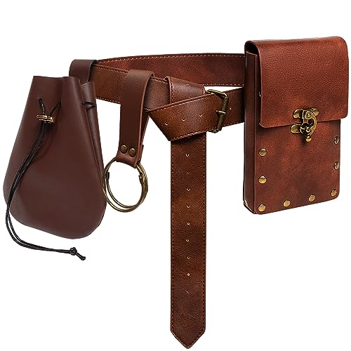 Retro Gürteltasche Hüfttasche Damen Bauchtasche Handyhalter Steampunk Herren Mittelalter Renaissance Geldbörse Kostüm Zubehör, Tri-Brown von SUMGOGO