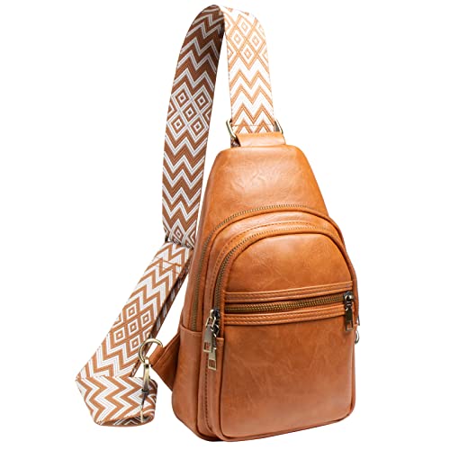 Sling Bag für Frauen Leder Bauchtasche Crossbody Taschen Casual Sling Rucksack Reise Geldbörse Damen Tagesrucksack, Braun, modisch von SUMGOGO