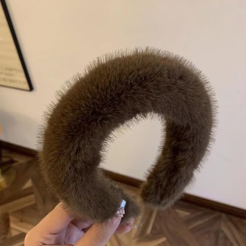 Retro Winter Imitation Nerz Pelz Kunst Pelz Haar bänder Frauen Mädchen Plüsch Widen Dickes weiches Haar Hoop Haarschmuck Stirnband von SUMKTO