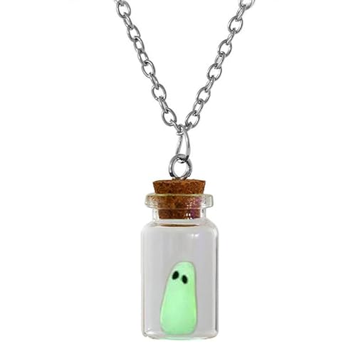 SUMKTO Geister halskette, Die Adopt Eine Geister halskette, Im Dunkeln leuchtende Halloween-Halskette, Tiny Ghost In A Bottle Anhänger Halskette Halloween Dekorative Geschenke für Männer Frauen von SUMKTO