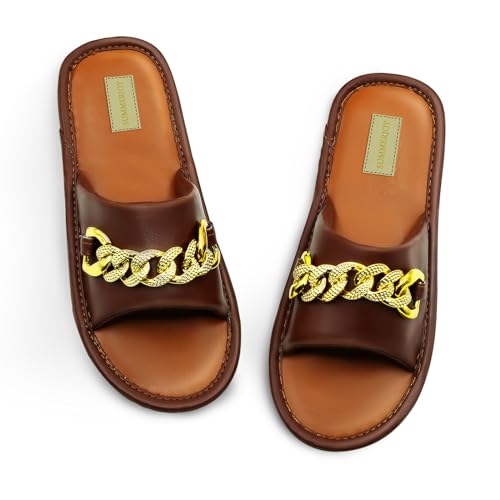 SUMMERJOY Damen-Sandalen, Sommersandalen, Haus-Hausschuhe für Damen, offene Zehen, flache Freizeit-Sandalen, Braun, 5-5.5 von SUMMERJOY